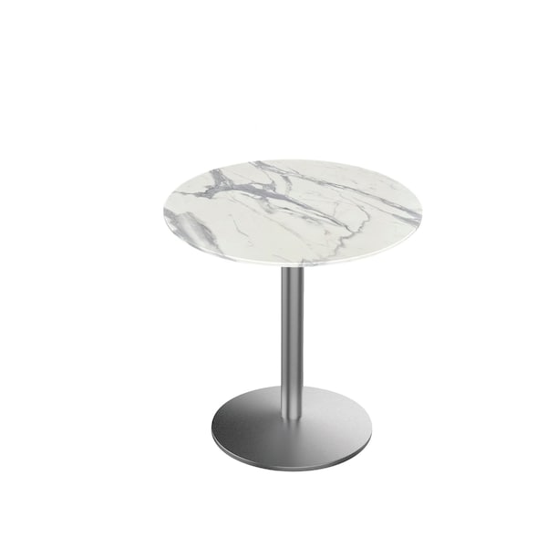 30 Tall OD214 St Steel Table Base w22 Dia foot and 32 Dia White Marble Top, IndoorOutdoor